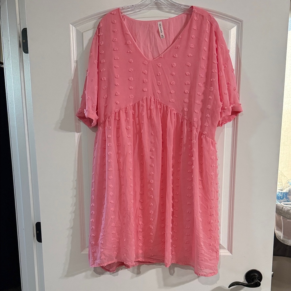 Zenana Outfitters Pink Textured V-Neck Top